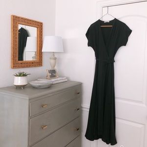 Navy blue silk wrap dress